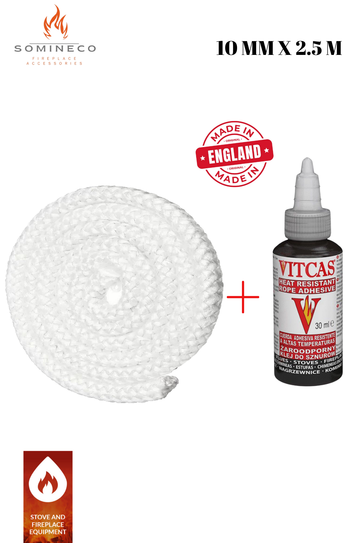 Ithal Fiberglass Beyaz Yanmaz Soba Şömine Fitili 2.5m + Fermit Yapıştırıcı 17 ml 