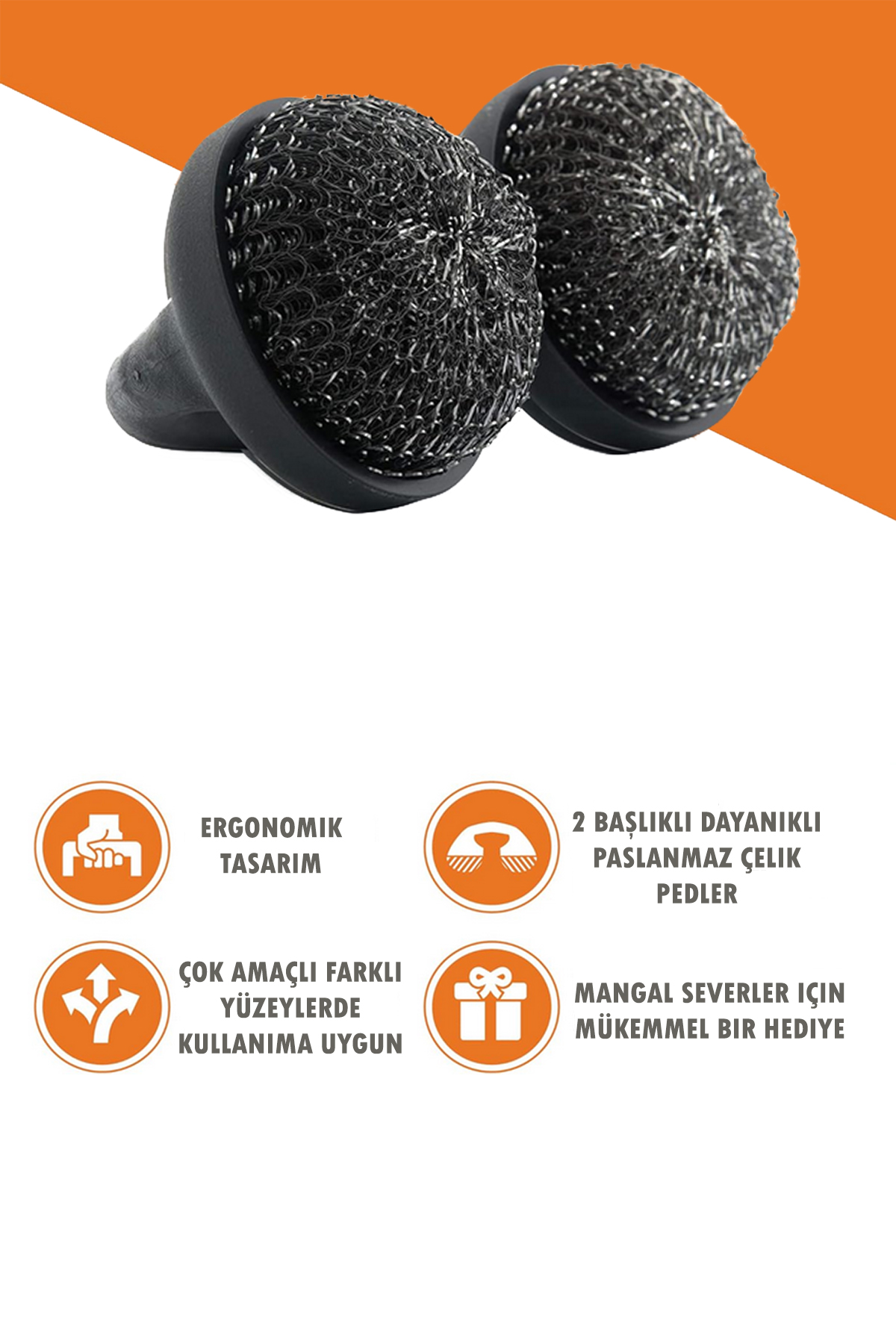  Premium BBQ Izgara Fırçası, Kolay Tutma Özelliği ile Çift Pedli Paslanmaz Çelik Temizleyici 1710