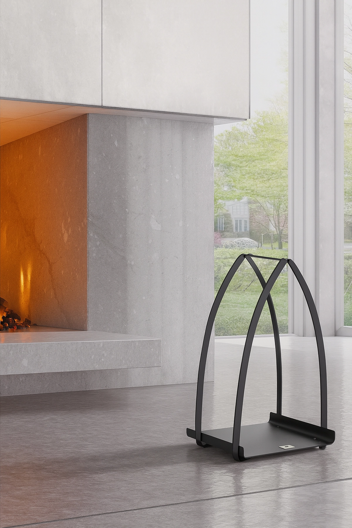 Modern Siyah Taşınabilir Saplı Metal Şömine Odunluk Standı – 36×35×48 cm – Dekoratif ve Dayanıklı