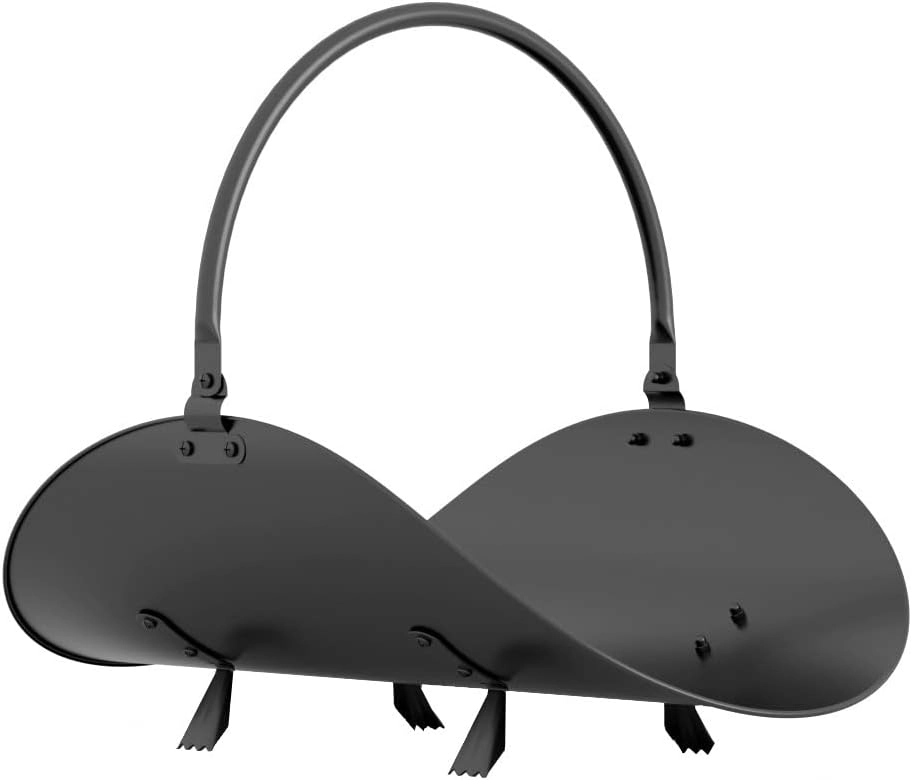 Metal Saplı Şömine Siyah Oval Odunluk Sepeti – 48 × 34 × 35 cm Firewood Basket