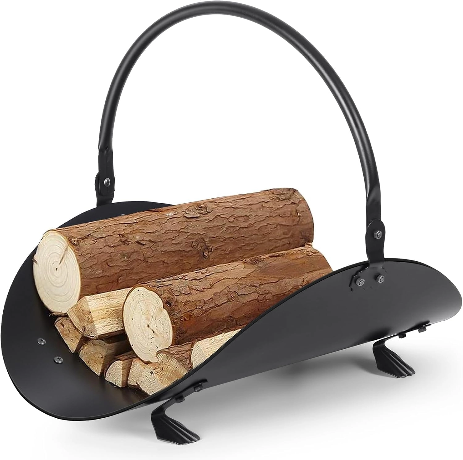 Metal Saplı Şömine Siyah Oval Odunluk Sepeti – 48 × 34 × 35 cm Firewood Basket