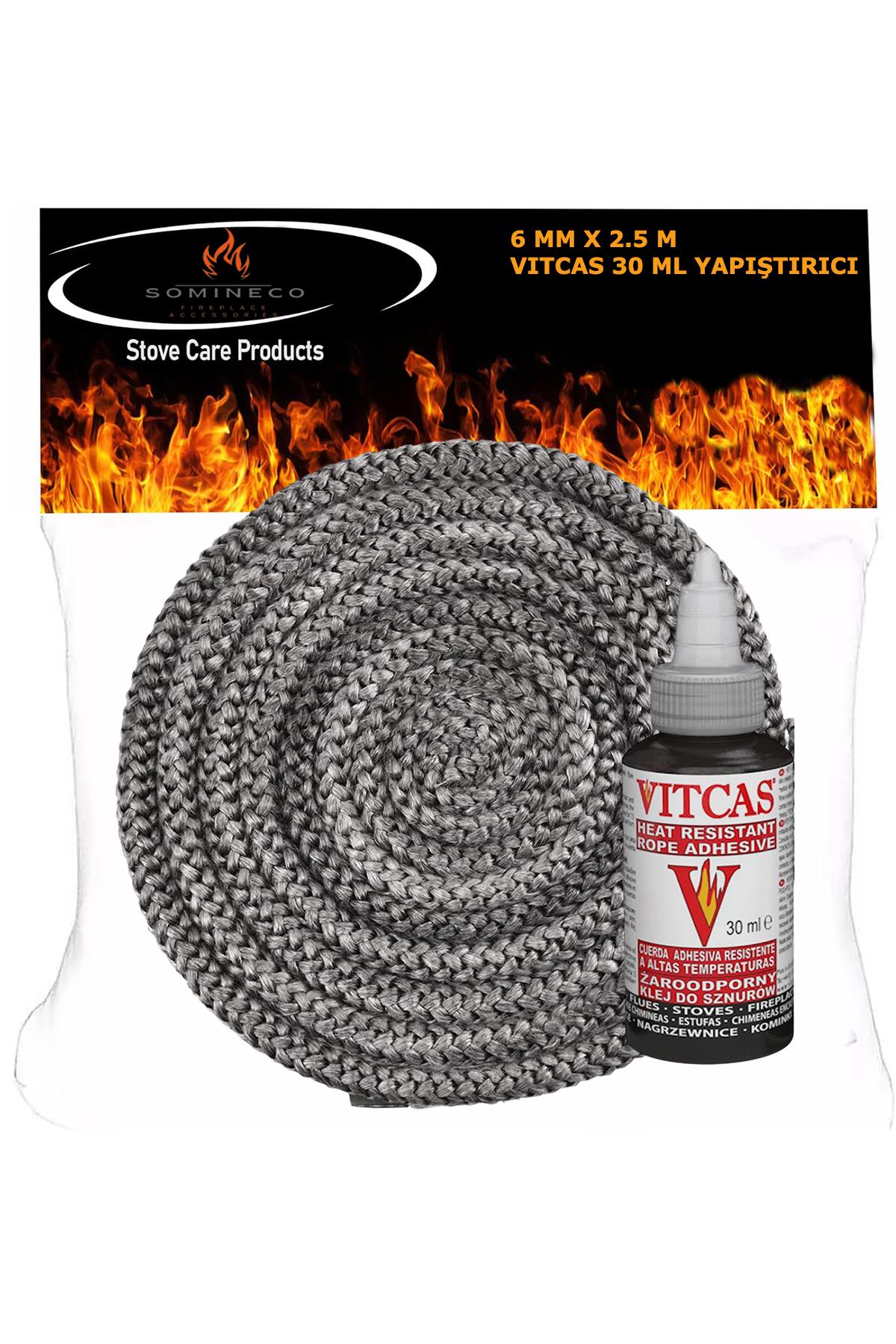  İthal Fiberglass Yanmaz Siyah Renk Soba Şömine Fitili 2.5m + Fermit Yapıştırıcı 17 ml