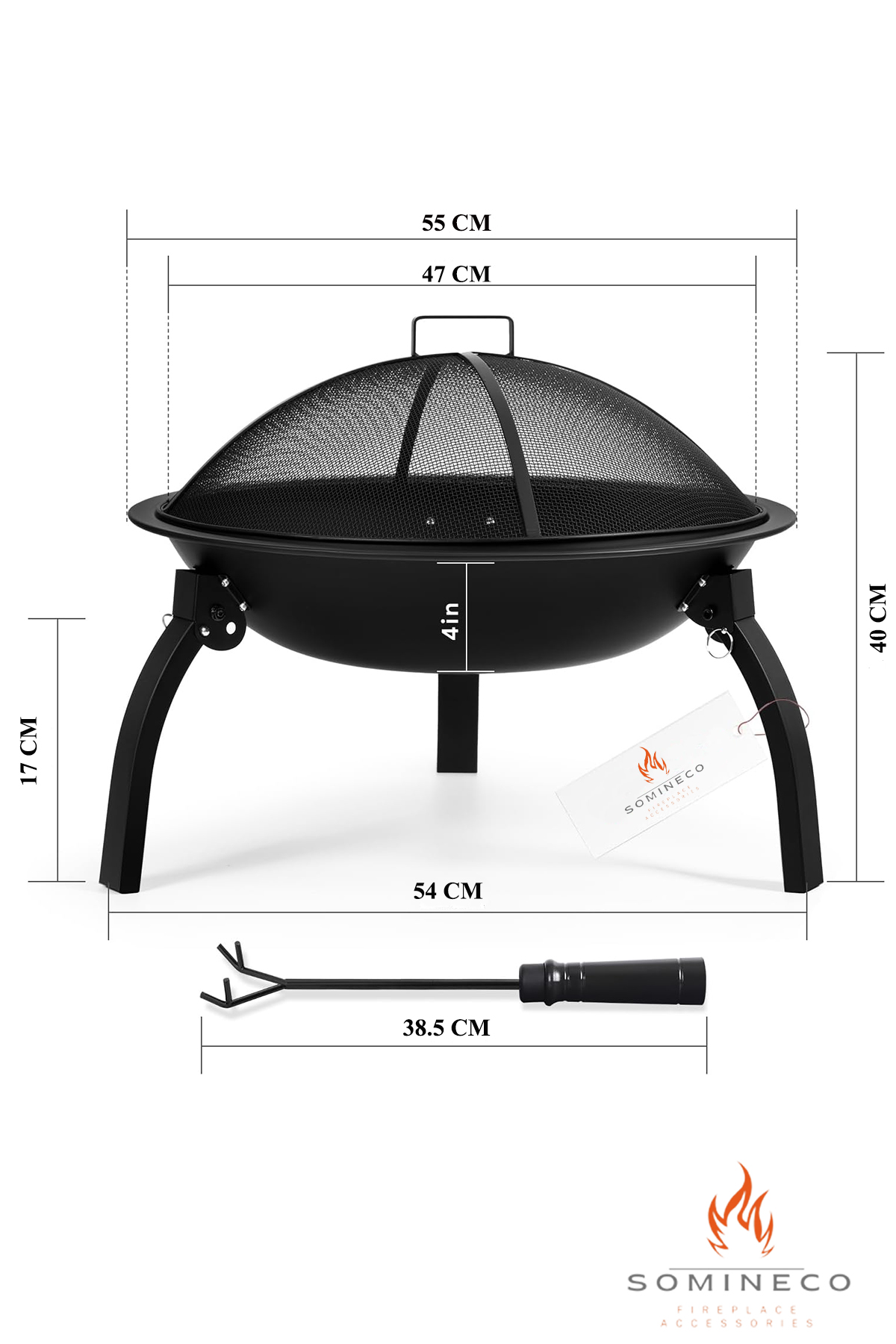 Metal 4 Parça İthal Katlanabilir ve Taşınabilir Ateş Çukuru-Mangal Şömine Bahçe Isıtma Kamp 54 Cm