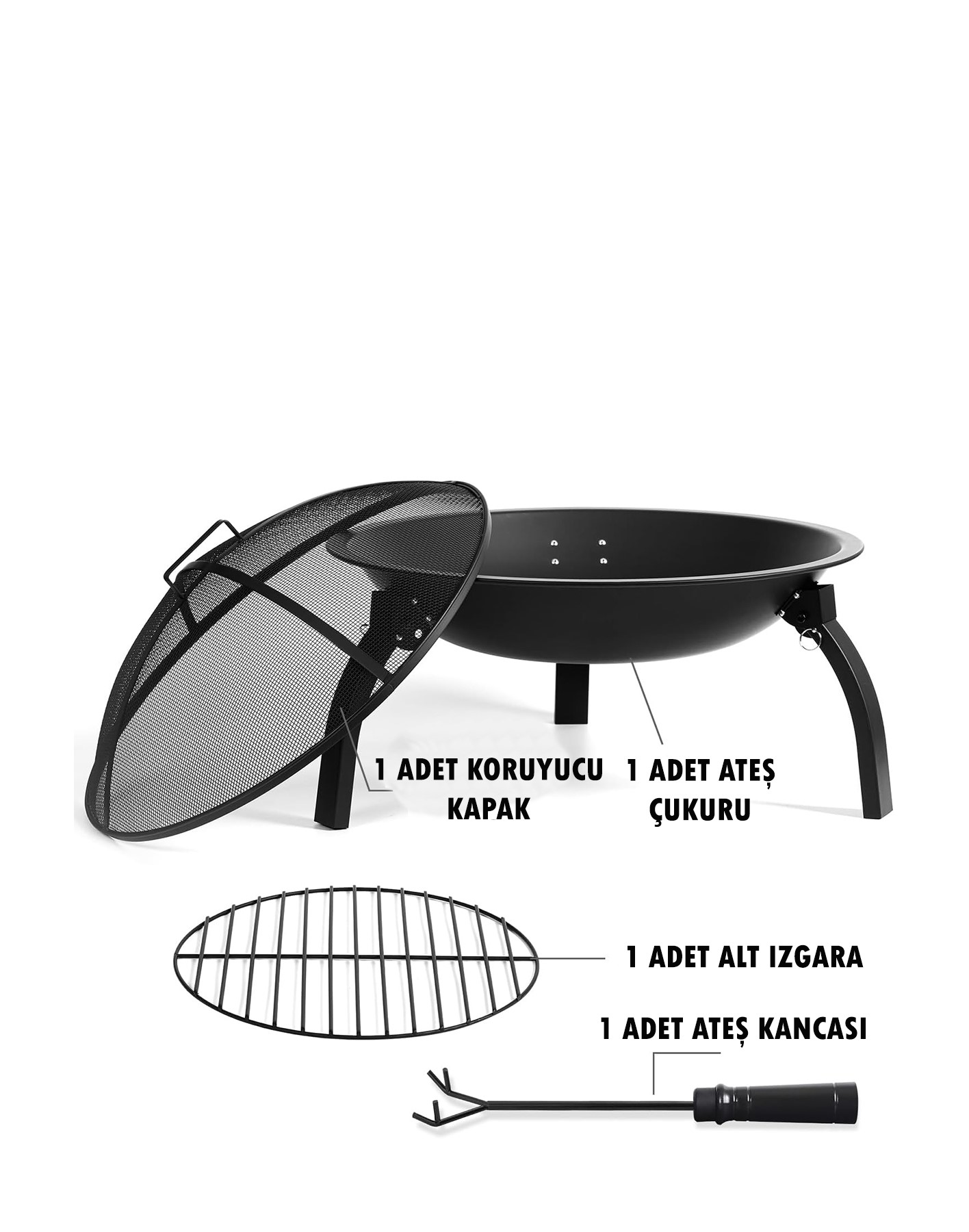 Metal 4 Parça İthal Katlanabilir ve Taşınabilir Ateş Çukuru-Mangal Şömine Bahçe Isıtma Kamp 54 Cm