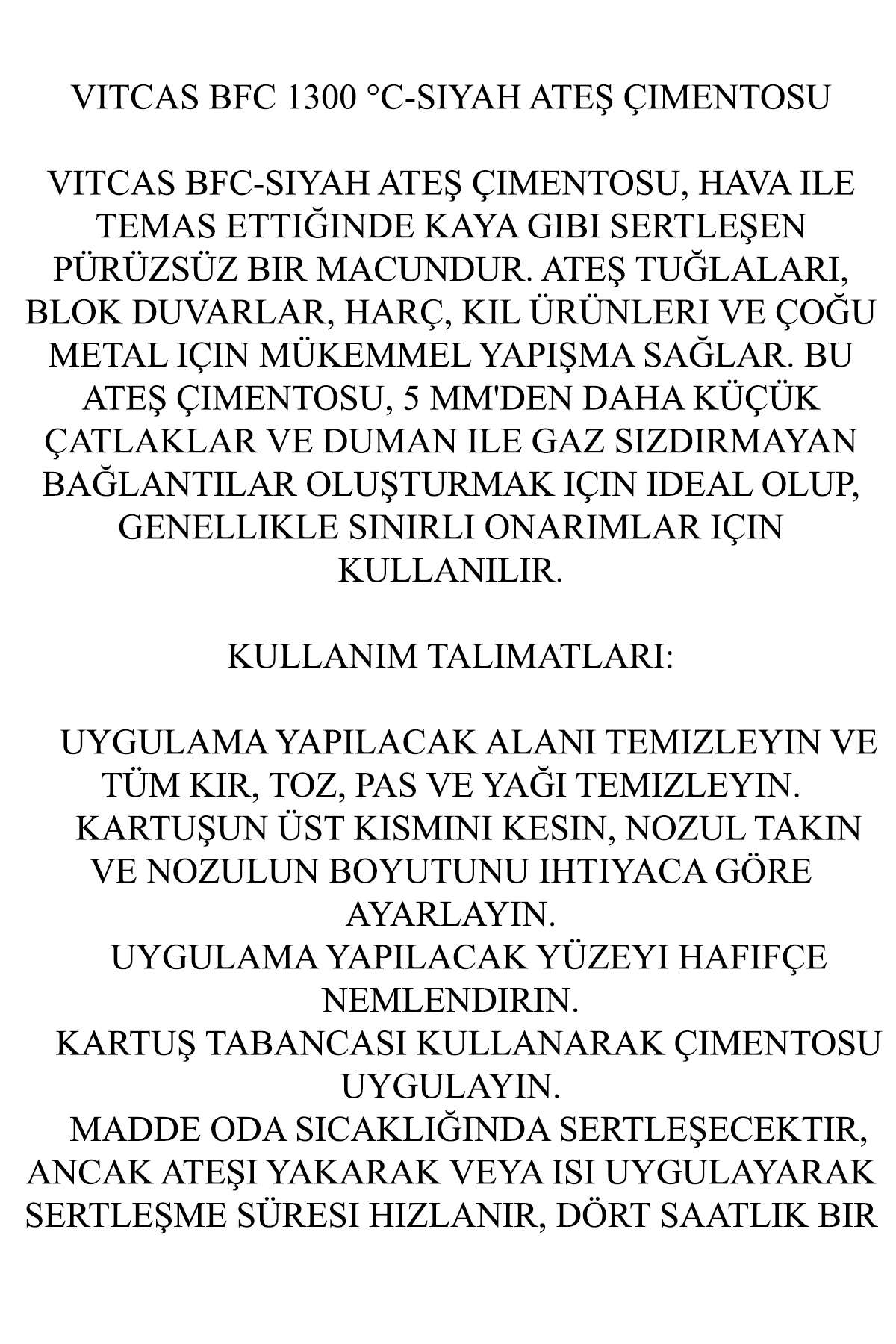 Çok Amaçlı Siyah Ateş Çimentosu 1300 °c Isıya Dayanıklı Yapıştırıcı