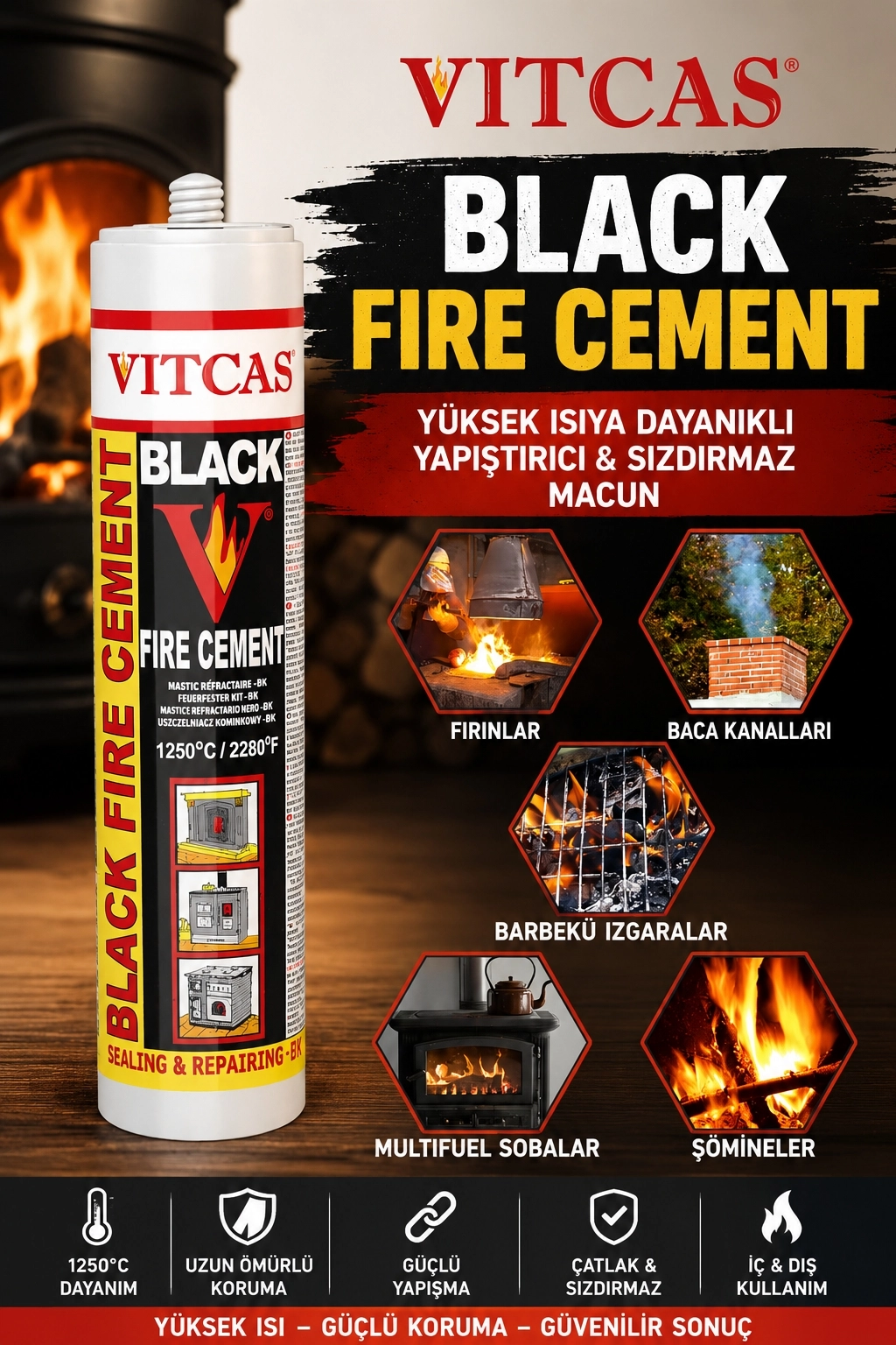 Çok Amaçlı Siyah Ateş Çimentosu 1300 °c Isıya Dayanıklı Yapıştırıcı