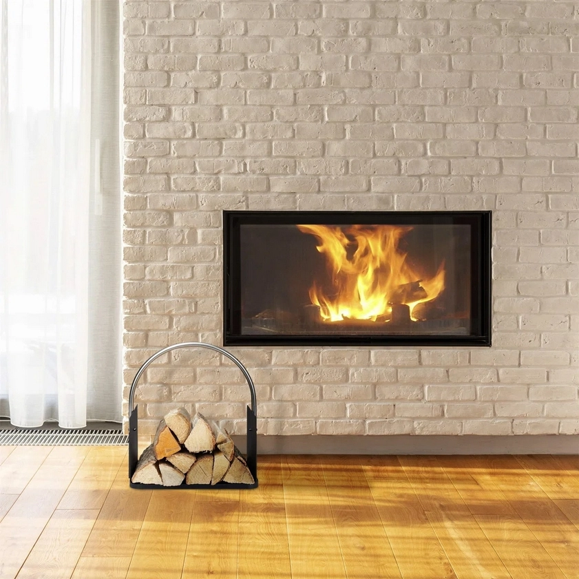  Metal Saplı Gümüş Premium Odunluk Standı-Firewood Rack Basket