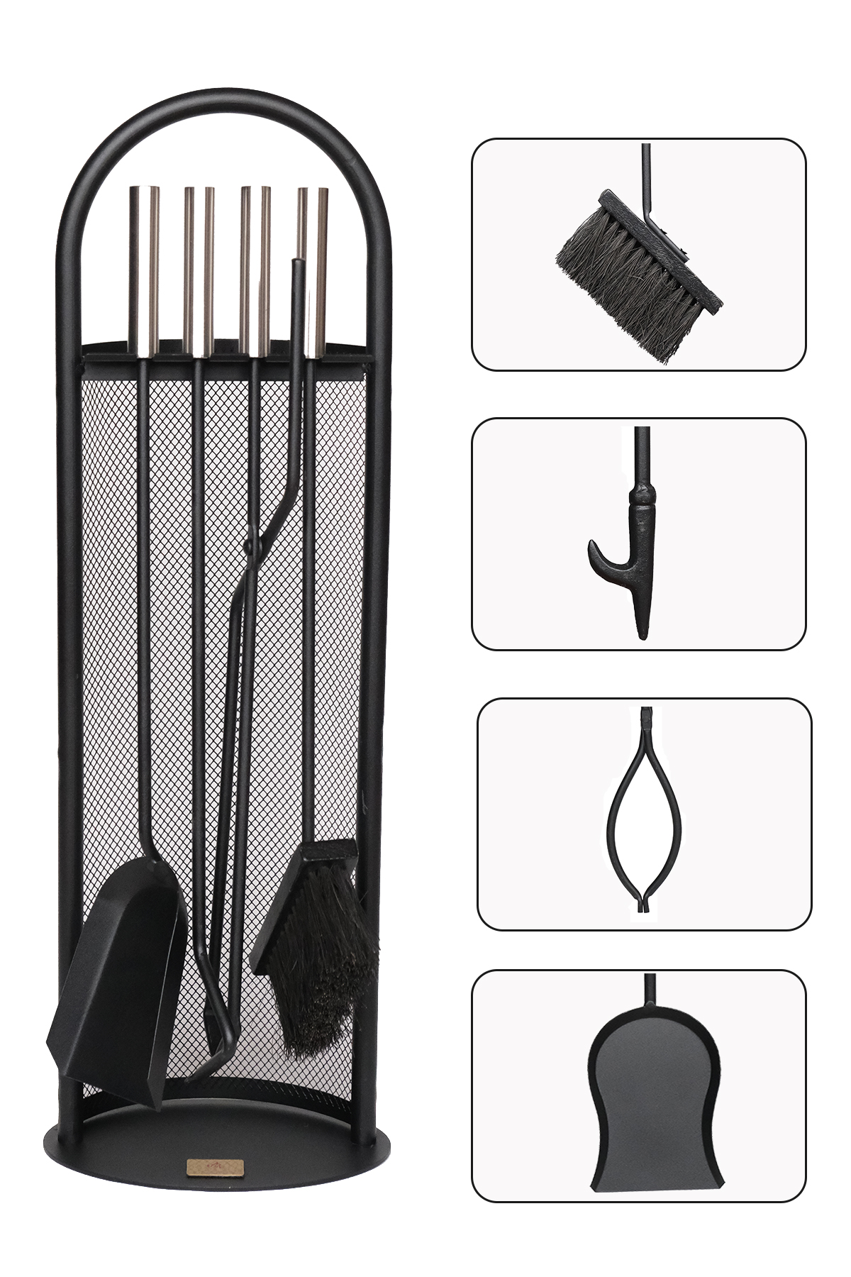 5 Li Lüx Ithal Tel Standlı Şömine-Soba Maşa Takımı Aksesuar Set 047