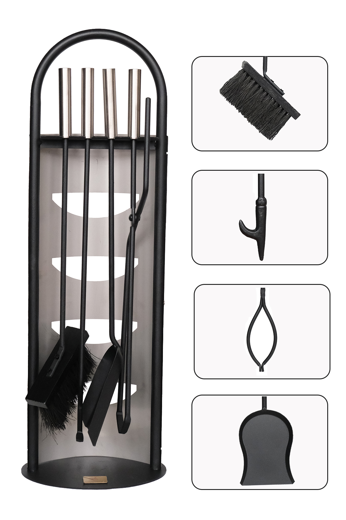5 Li Lüx Ithal İnox Standlı Şömine-Soba Maşa Takımı Aksesuar Set 024