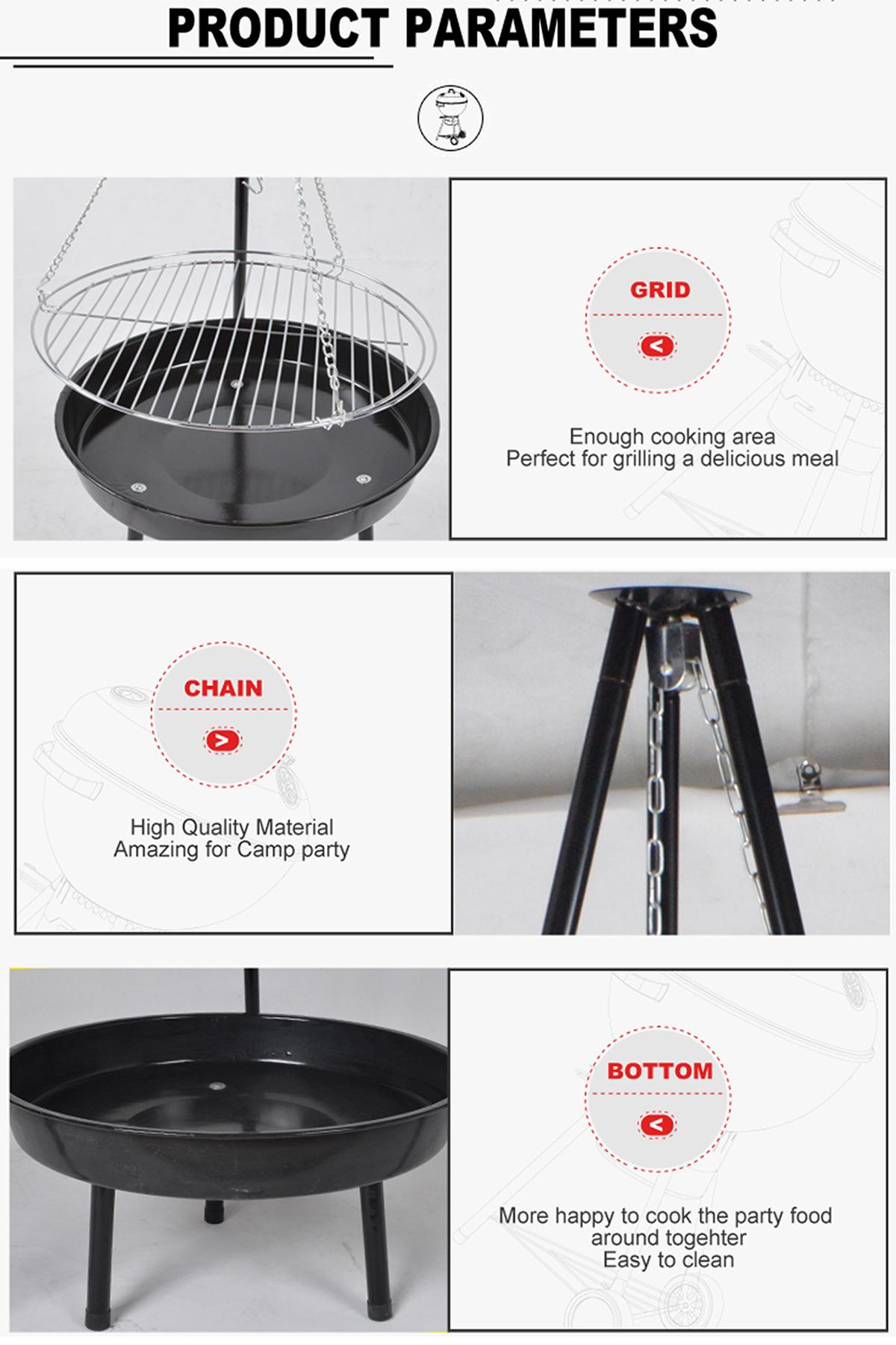 Paslanmaz Çelik Tripod Askılı Katlanır Kömür Barbekü Izgarası - Açık Hava Kullanımı İçin İdeal 23020