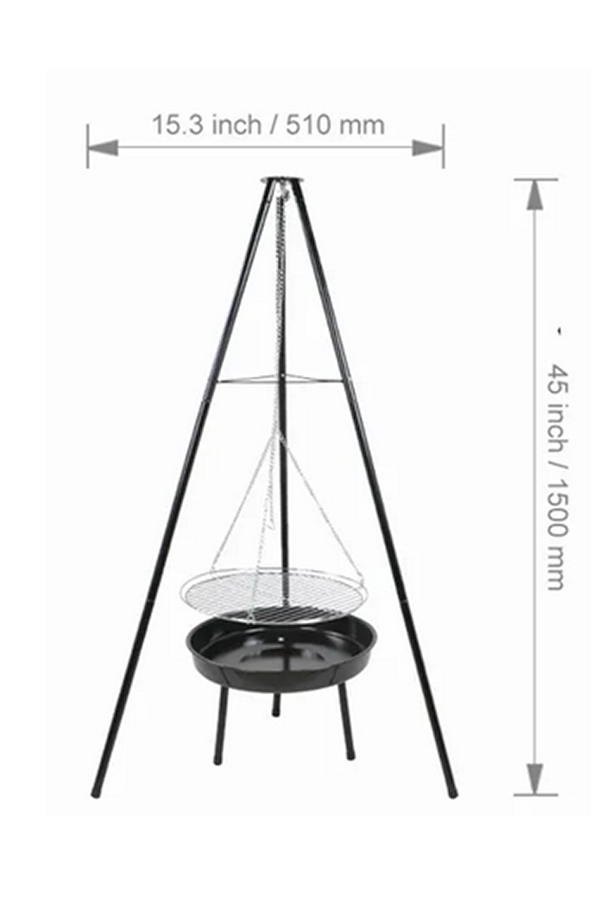 Paslanmaz Çelik Tripod Askılı Katlanır Kömür Barbekü Izgarası - Açık Hava Kullanımı İçin İdeal 23020