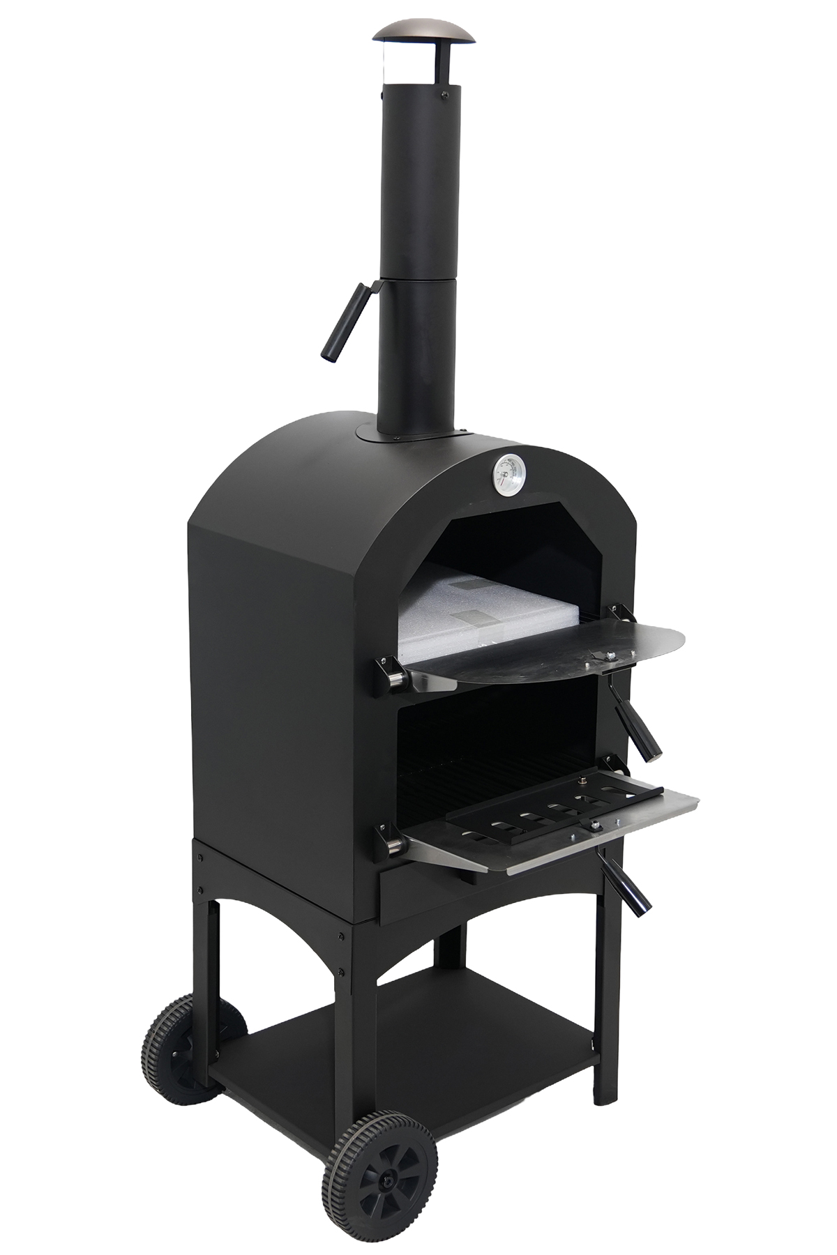 Çok Amaçlı Paslanmaz Çelik Barbekü Krom Kapaklı + Izgaralı Pizza Taşlı -Ekmek-Mangal Fırını 2625S