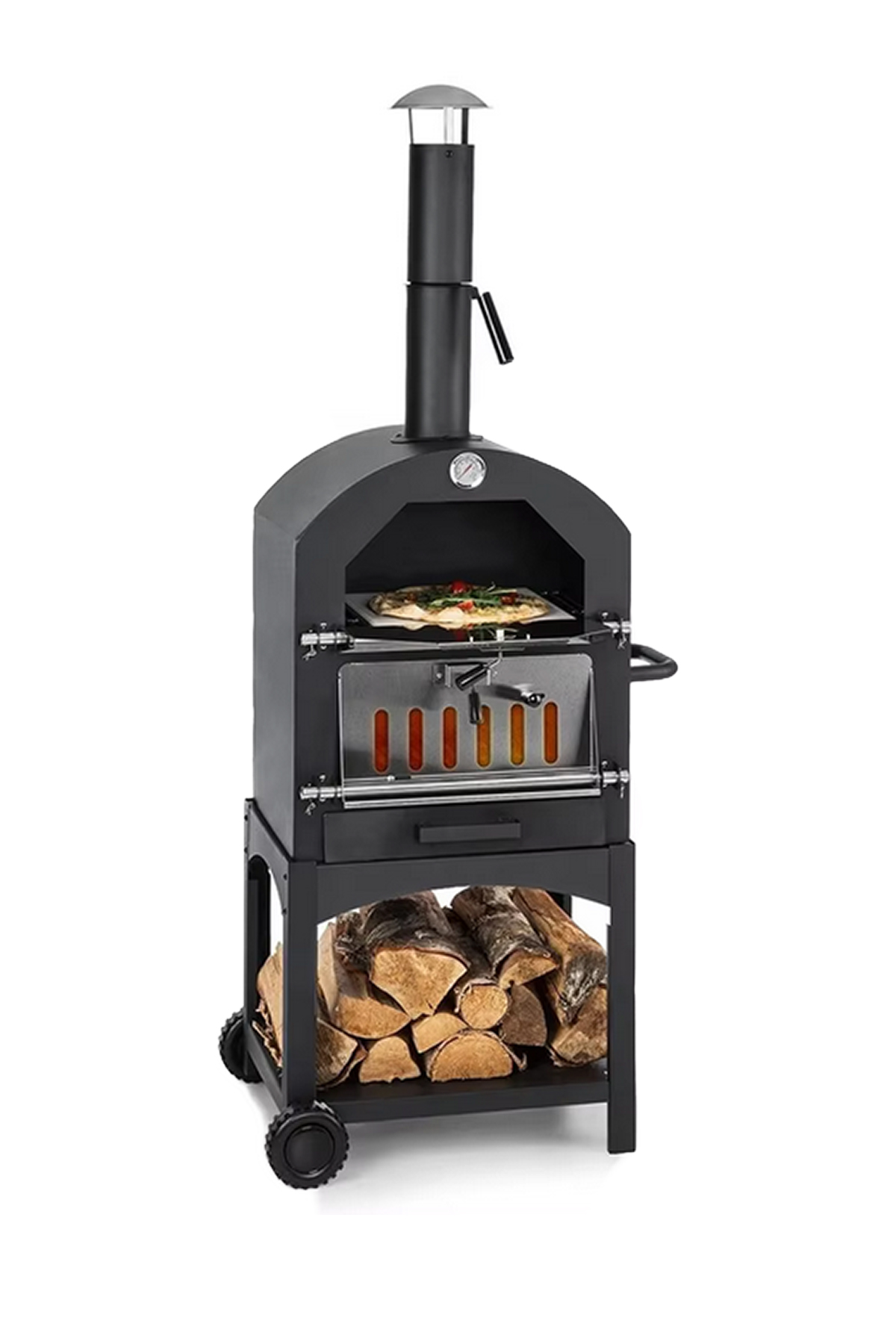 Çok Amaçlı Paslanmaz Çelik Barbekü Krom Kapaklı + Izgaralı Pizza Taşlı -Ekmek-Mangal Fırını 2625S