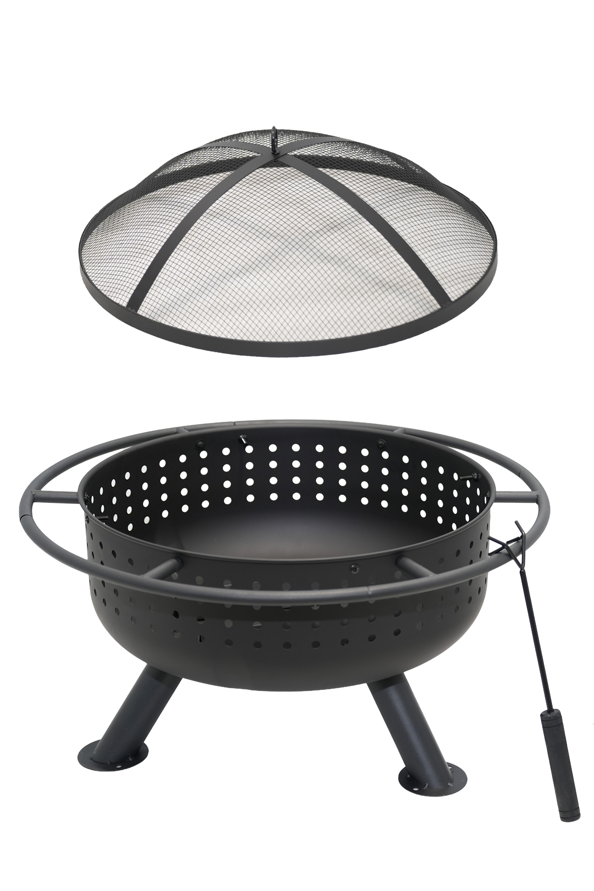  Metal 3 Parça Yuvarlak Dış Mekan Ateş Çukuru Bahçe-Kamp-Teras-Bungalov 67.5x67.5x50 cm