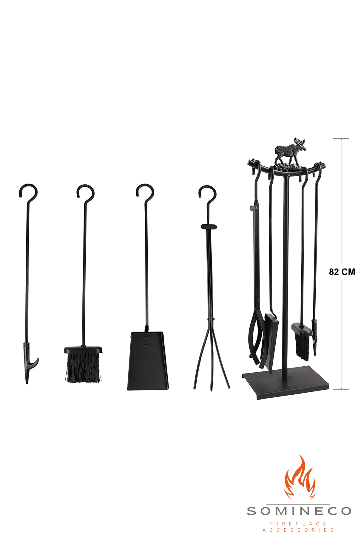 5 Li İthal Metal Geyik Motif Kabartmalı Şömine-Soba Maşa Takımı Aksesuar Seti