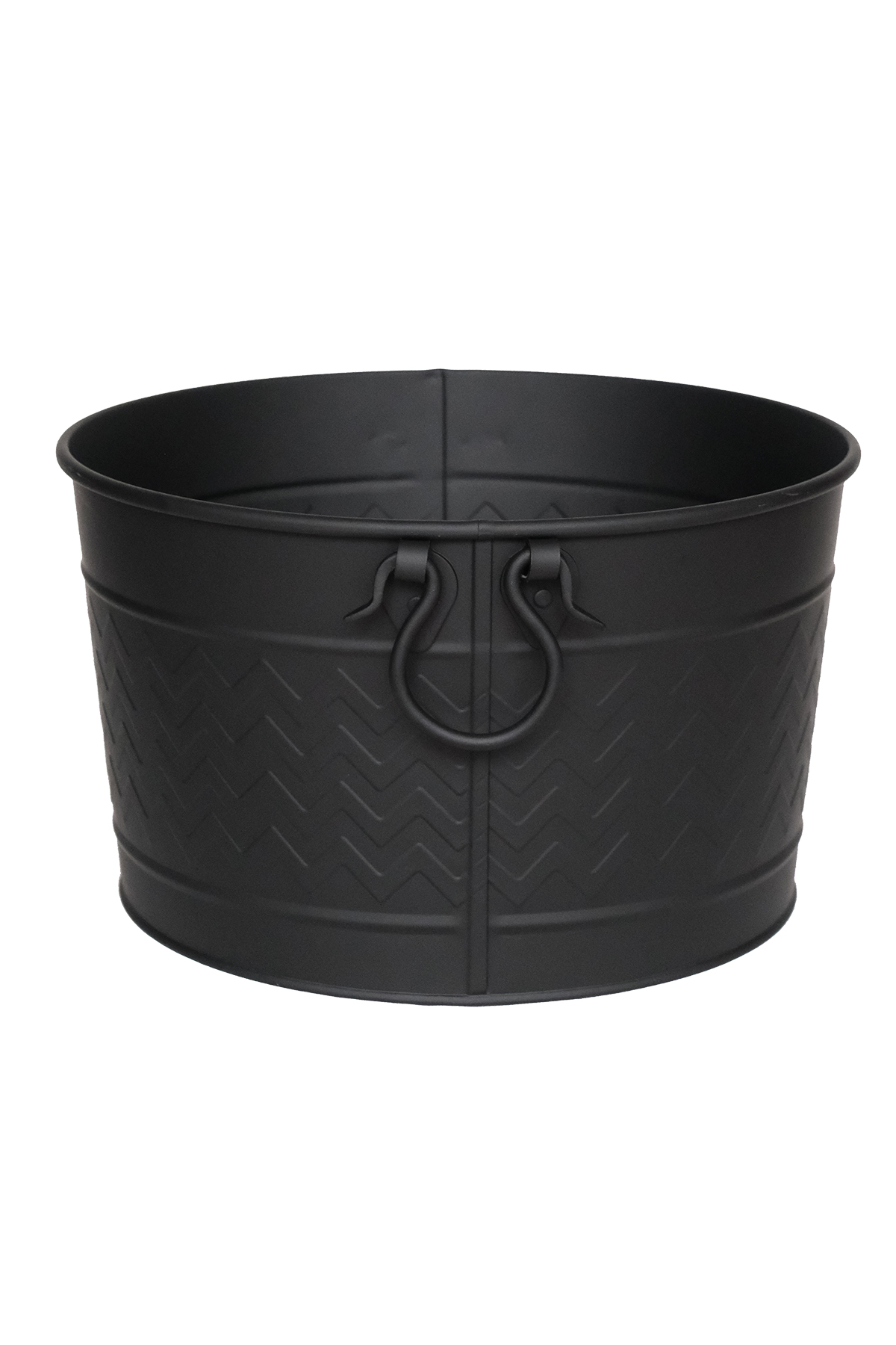 Metal Siyah Zigzag Desenli Yuvarlak Şömine-Soba Odun Depolama Saklama Kovası 43x36x25