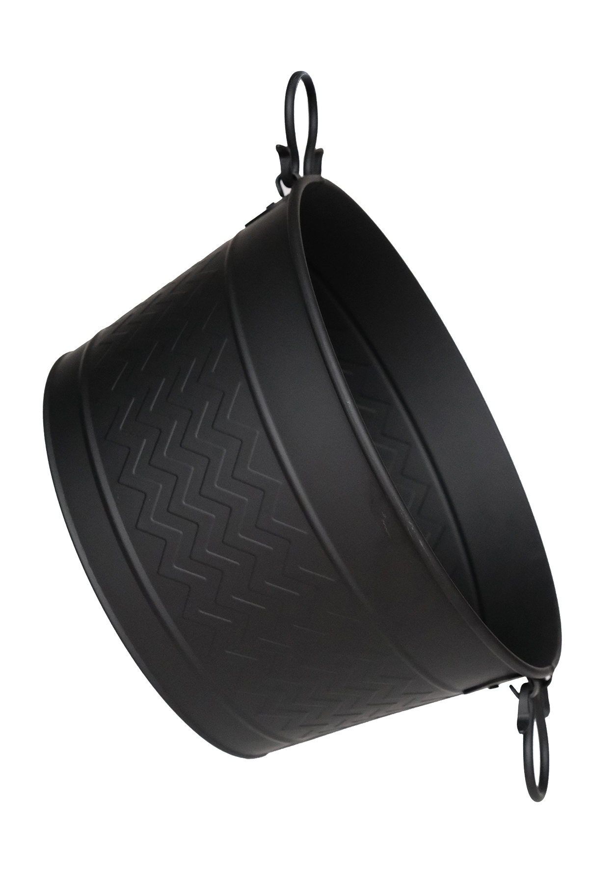 Metal Siyah Zigzag Desenli Yuvarlak Şömine-Soba Odun Depolama Saklama Kovası 43x36x25