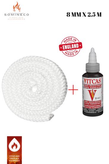 Fiberglass Beyaz Yanmaz Soba Şömine Fitili 2.5m + Fermit Yapıştırıcı 17 ml 
