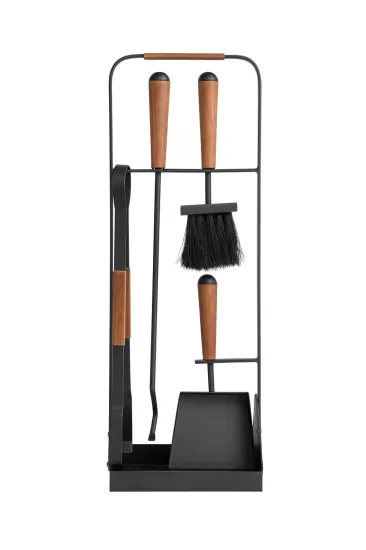 5 Parça Modern Ceviz Ahşap Saplı Metal Gövdeli Şömine Aksesuar Bakım Seti