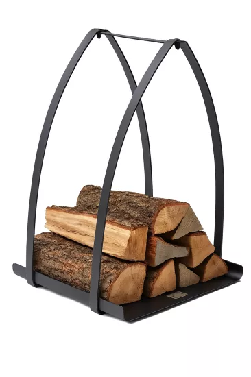 Modern Siyah Taşınabilir Saplı Metal Şömine Odunluk Standı – 36×35×48 cm – Dekoratif ve Dayanıklı