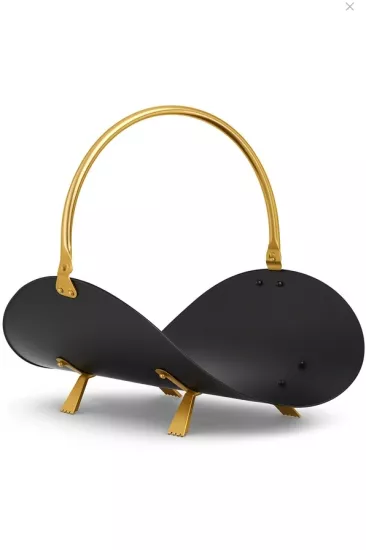 Metal Saplı Şömine Gold Oval Odunluk Sepeti – 48 × 34 × 35 cm Firewood Basket
