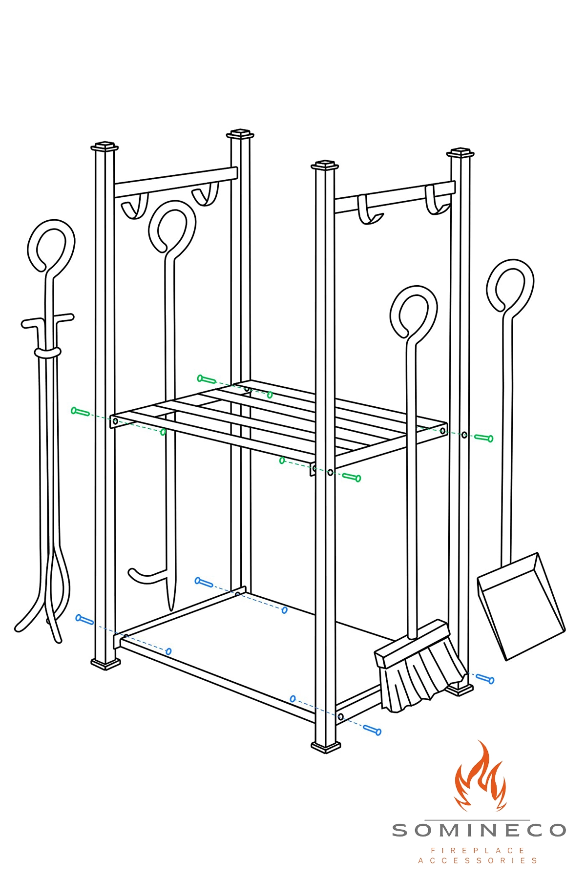 5 Li İthal Metal Raflı Odunluk Raflı Şömine-Soba Maşa Takımı Aksesuar Seti