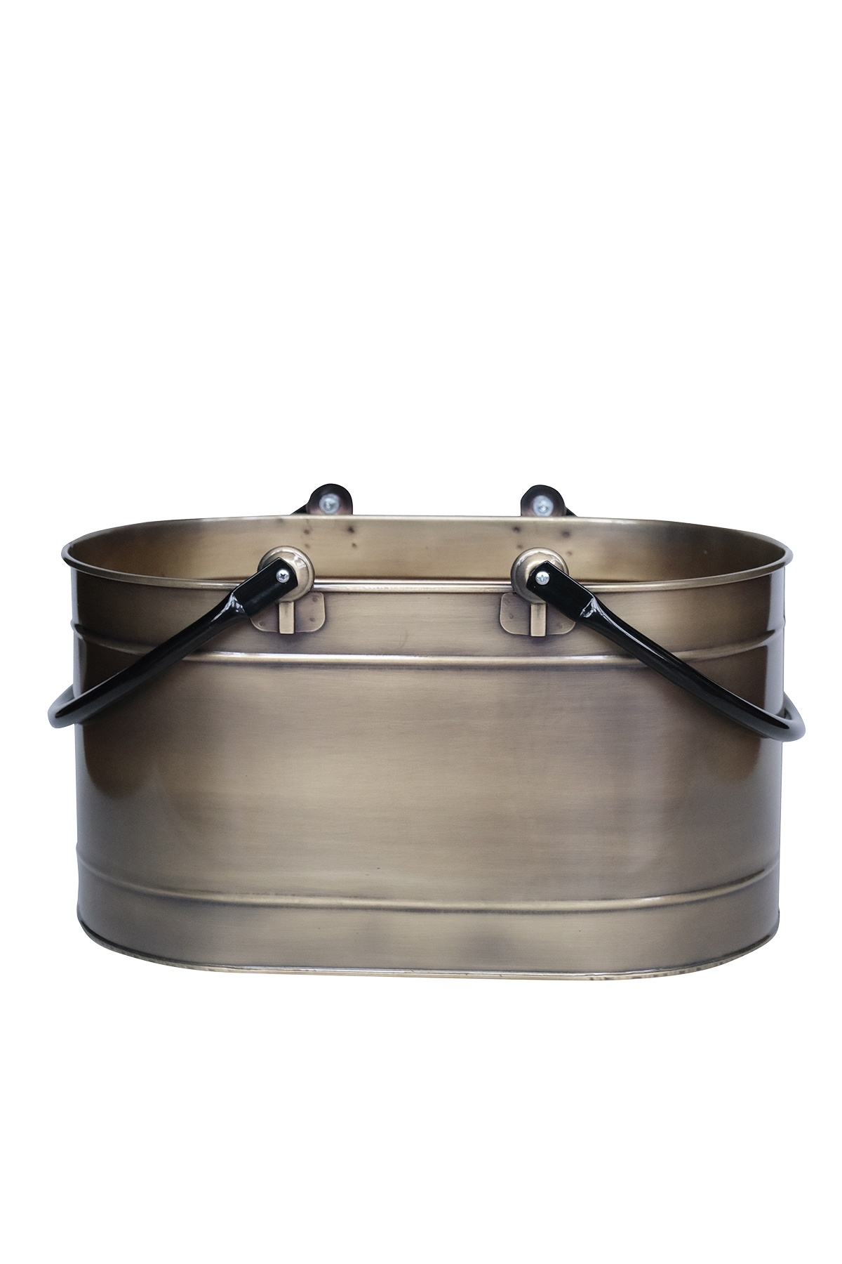 Metal Gold Uzun Oval Kulplu Tasarım Şömine-Soba Odun Depolama Saklama Kovası 55x35x29 CM