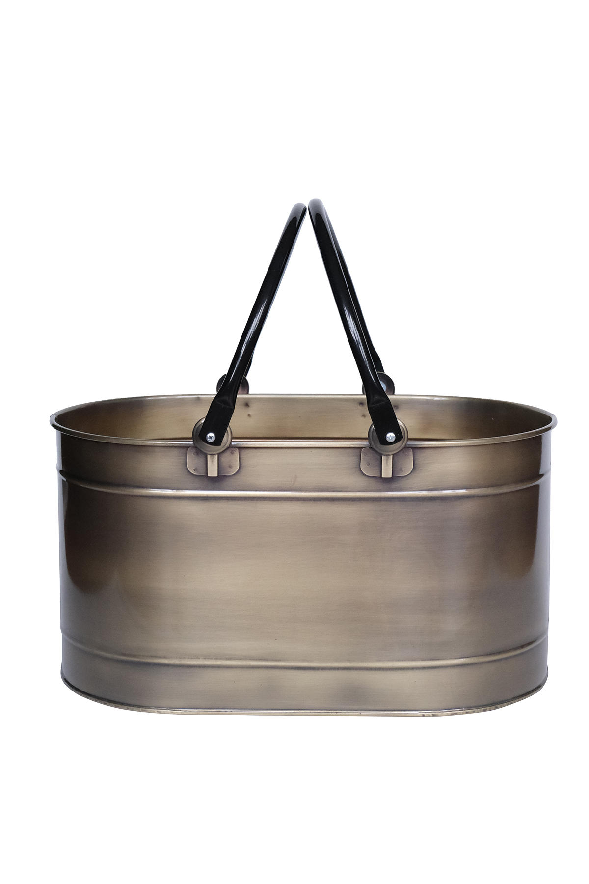 Metal Gold Uzun Oval Kulplu Tasarım Şömine-Soba Odun Depolama Saklama Kovası 55x35x29 CM