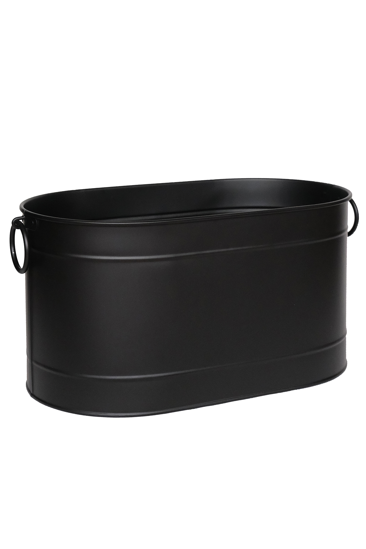 Metal Siyah Uzun Oval Askı Kulplu Tasarım Şömine-Soba Odun Depolama Saklama Kovası 55x35x29 CM