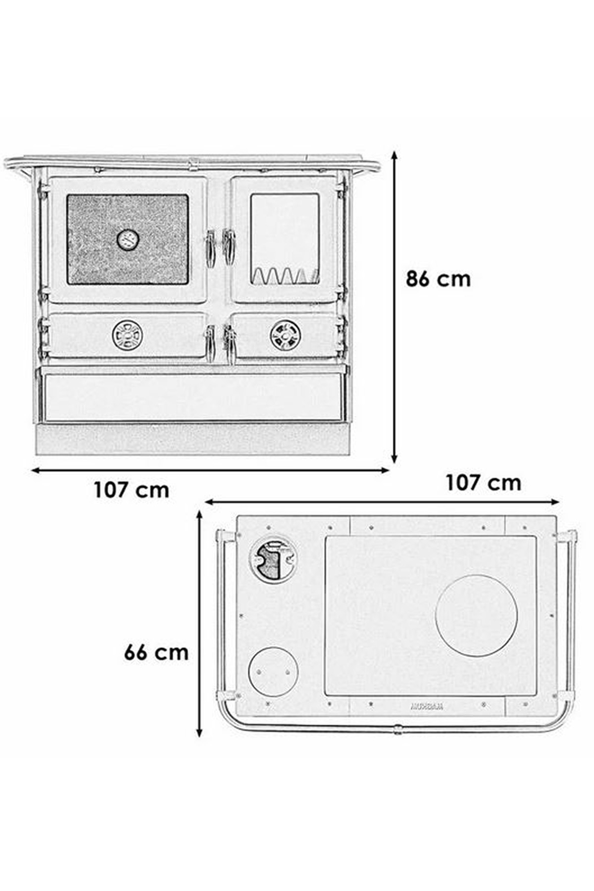 Magnum İthal Kuzine Soba 4D Siyah 9.5 KW Left-Sol